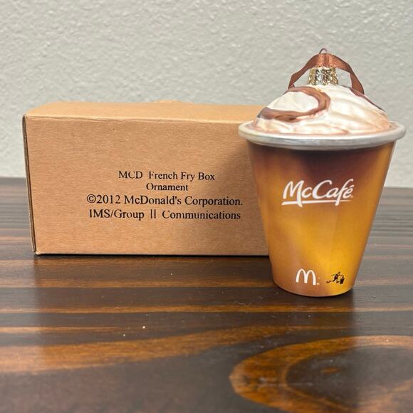 RARE 2010 McDonald’s Blown Glass McCafe Coffee Cup Christmas Ornament w/ Box - Picture 1 of 6